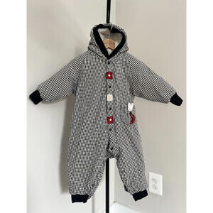 Vintage BabyMini by Catimini Gingham Winter Bunting - Red/Black w/ Bunny Detail